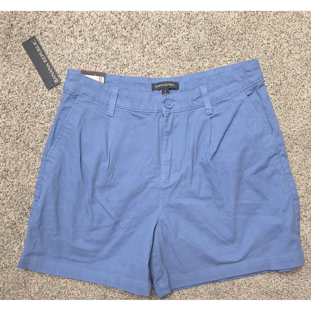 NWT Banana Republic Blue Pleated Shorts Size 8 Cotton Blend 5" Inseam